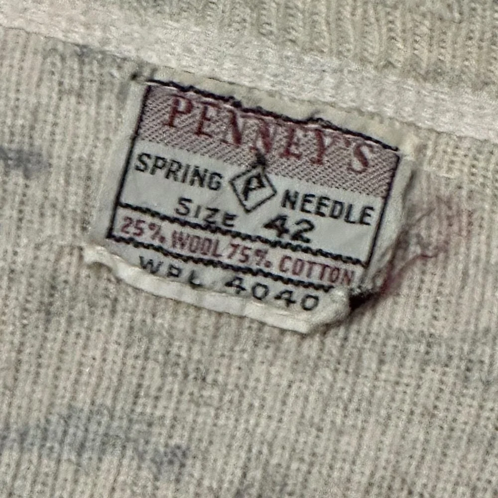 VINTAGE 40's PENNEYS SPRING NEEDLE THERMAL SHIRT SIZE 42 WOOL COTTON LONG SLEEVE